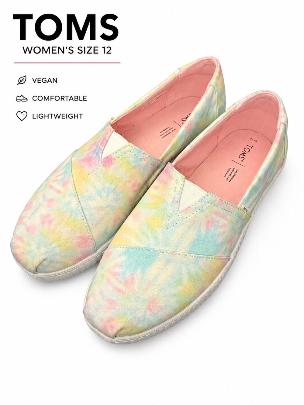TOMS |Pastel Tie-Dye |Canvas Slip-On Flats |Women’s Size 12 |Comfort Shoes - Picture 1 of 8